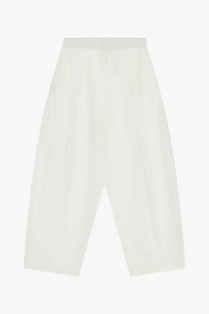 Pantaloni palazzo cropped con pince e vita elasticizzata Bianco