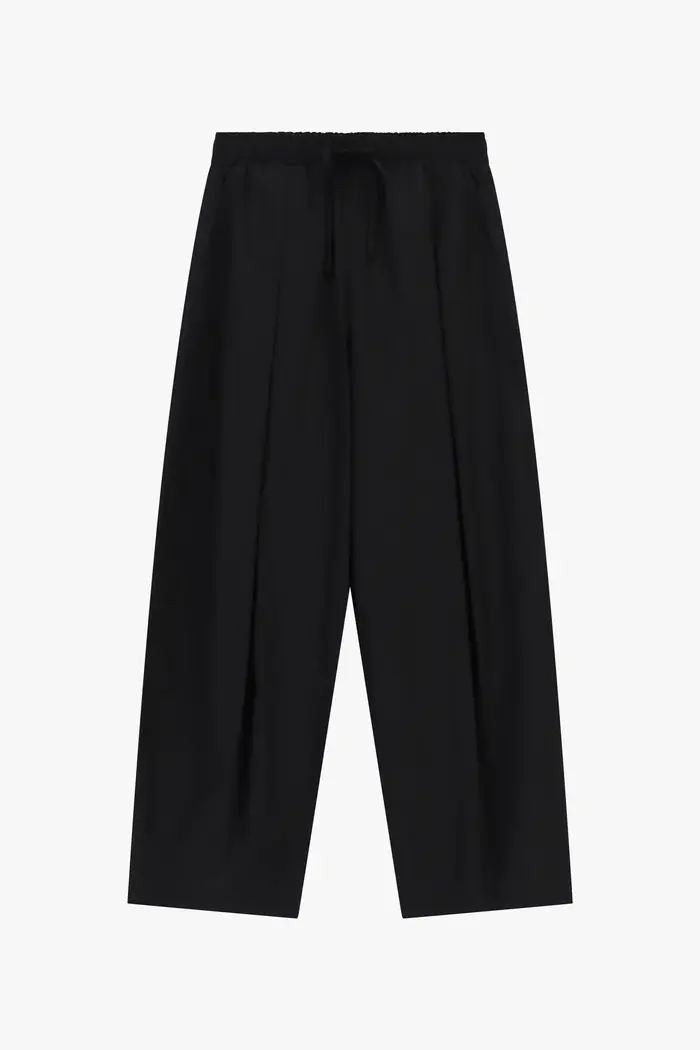 Pantaloni palazzo cropped con pince e vita elasticizzata Nero