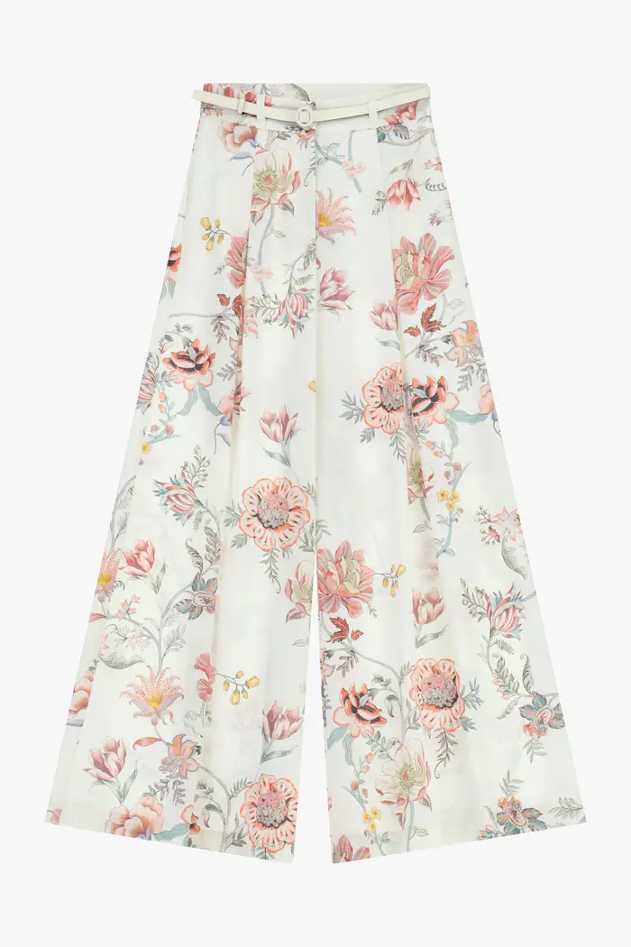 Imperial Pantaloni palazzo fantasia floreale vita alta Panna