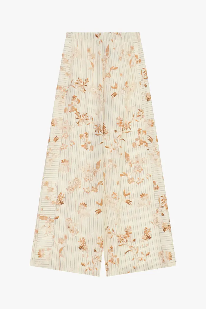 Imperial Pantaloni palazzo stampa floreale e righe vita alta Panna