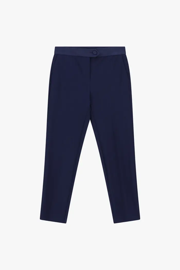 Pantaloni sartoriali vita alta chiusura con bottone Blu