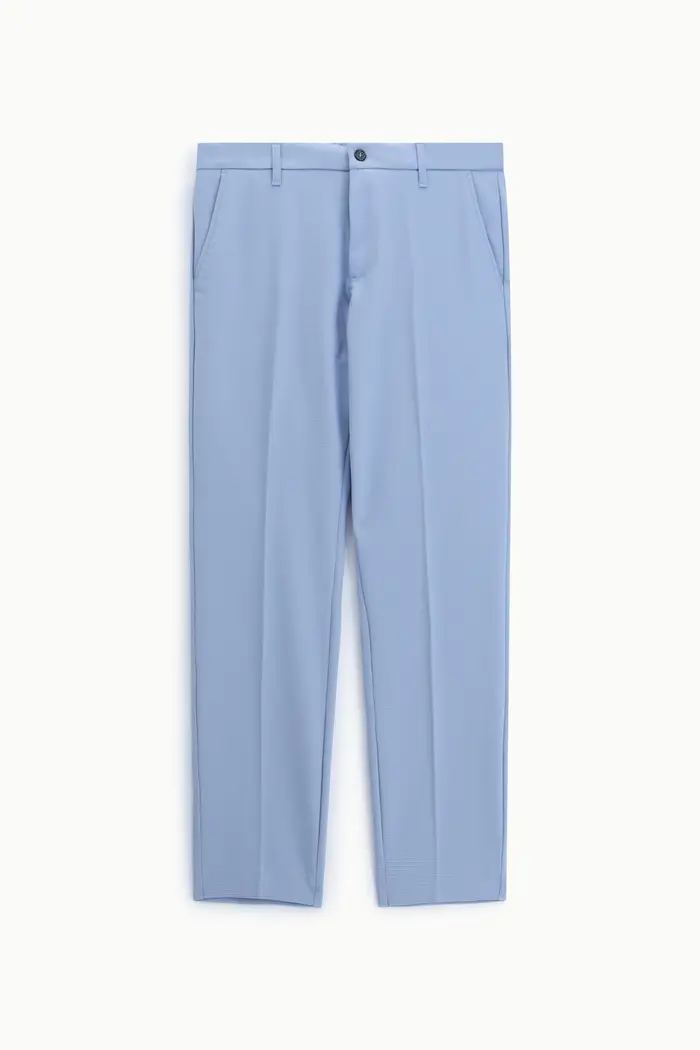 Pantaloni slim-fit con piega frontale e tasche laterali Cielo
