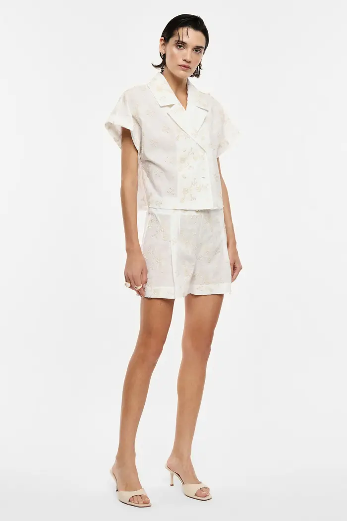 Shorts regular-fit con stampa floreale e pinces Bianco