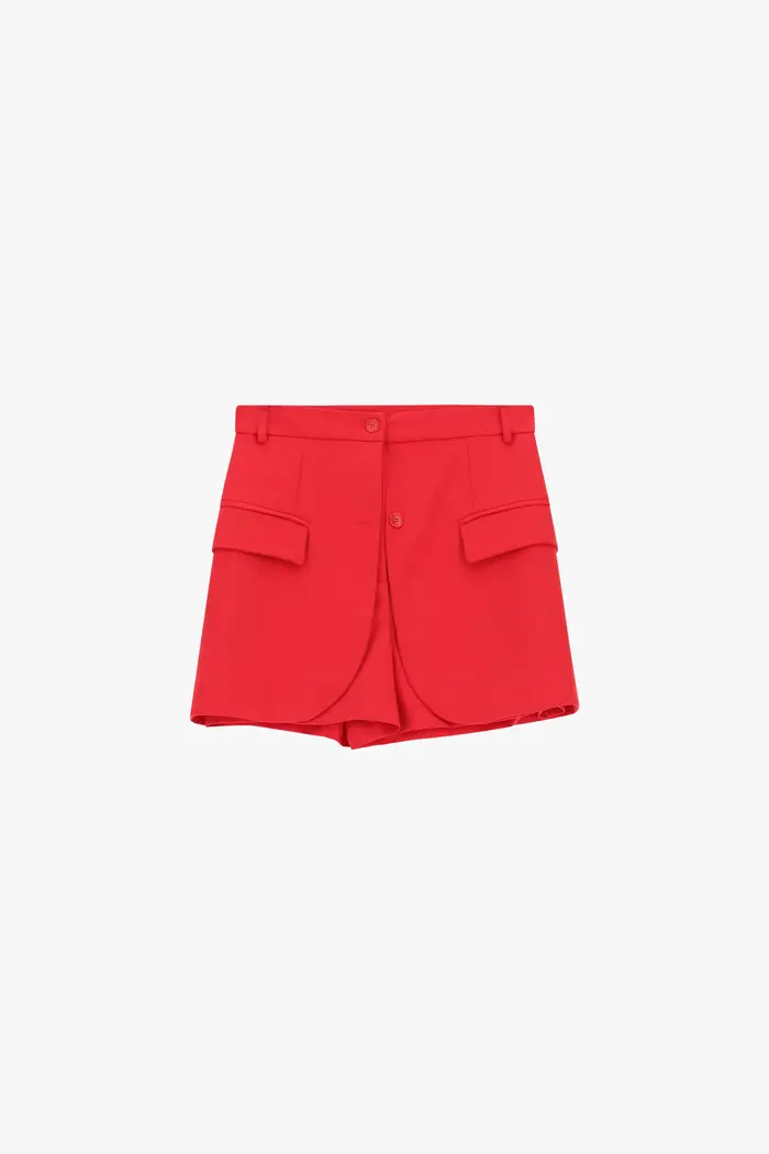 Skorts con tasche frontali e chiusura multipla Rosso