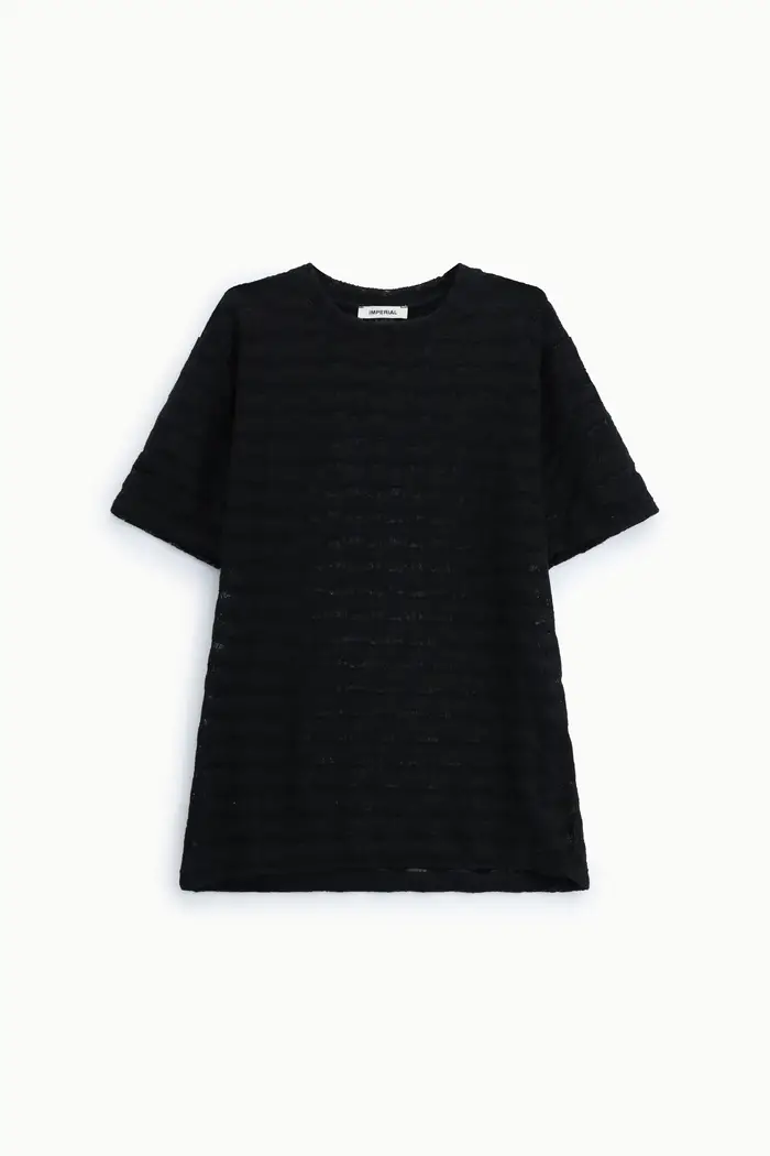 Imperial T-shirt a maniche corte traforata motivo rigato Nero