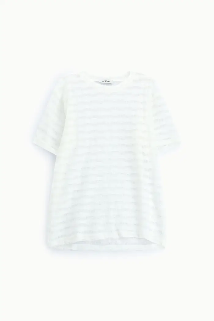 Imperial T-shirt a maniche corte traforata motivo rigato Panna