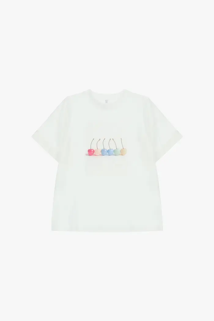 T-shirt girocollo stampa ciliegie multicolore Bianco