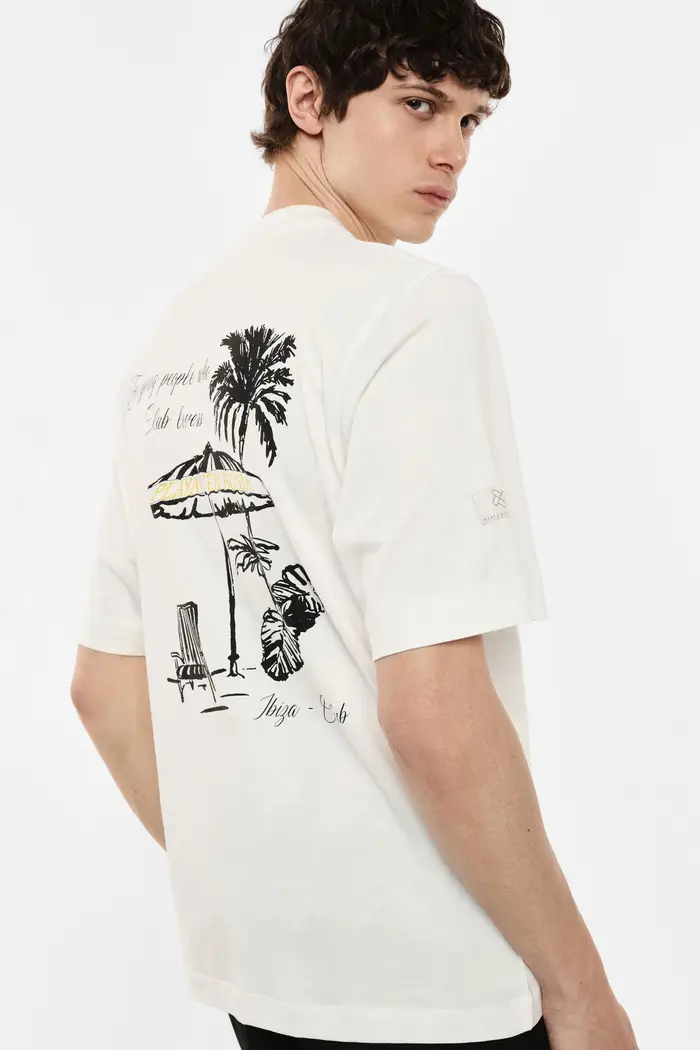 T-shirt manica corta stampa grafica retro regular fit Bianco