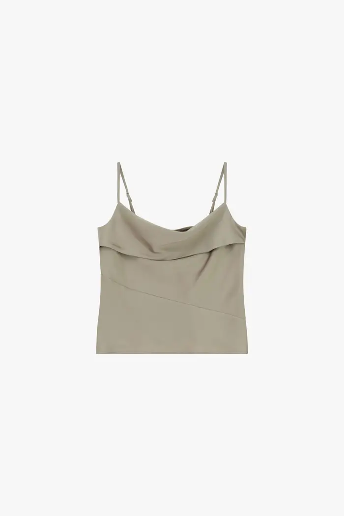 Top con scollo a cascata e spalline sottili Platino