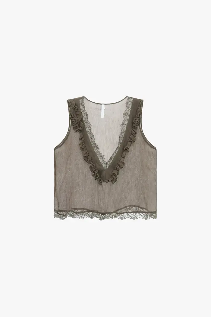 Top senza maniche con scollo a v e dettagli in pizzo Army