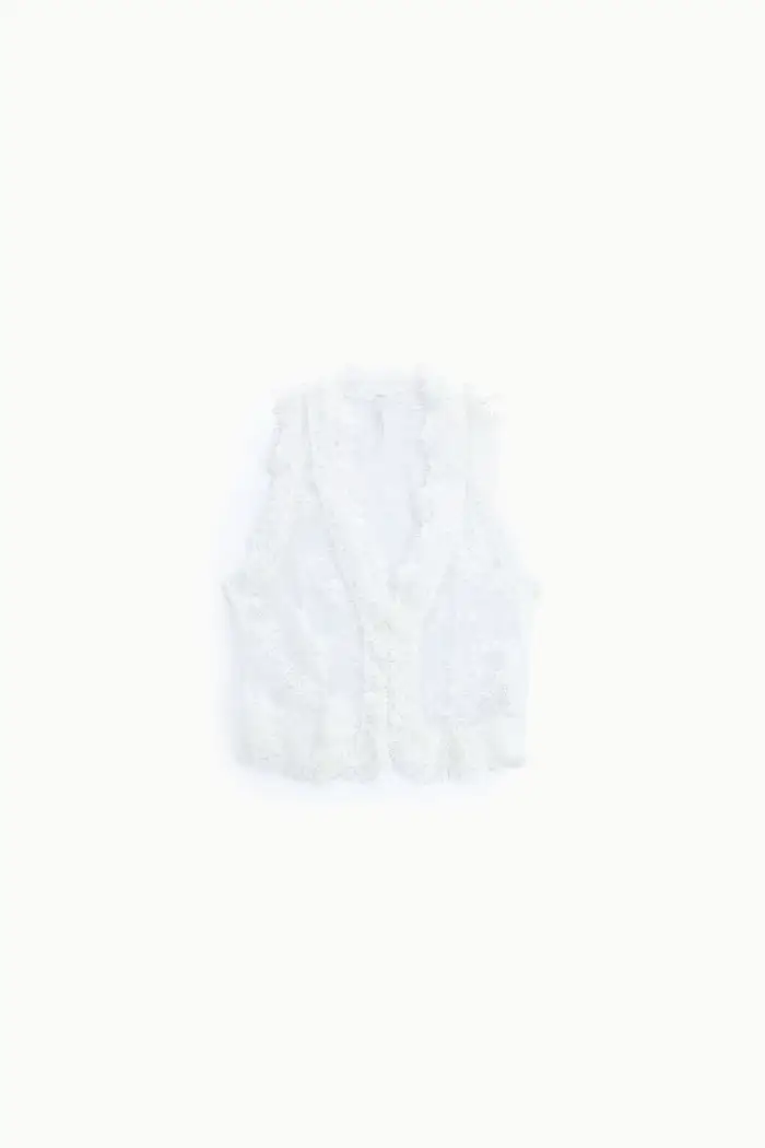 Top senza maniche ricamato con scollo a v Bianco