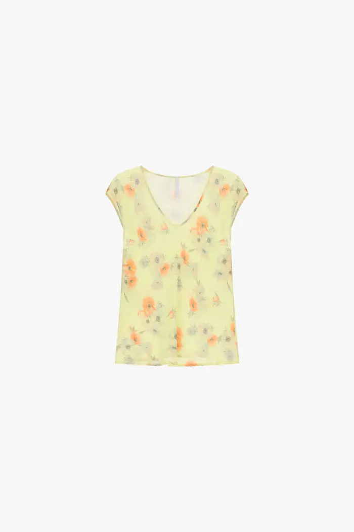 Top smanicato scollo v stampa floreale Canarino