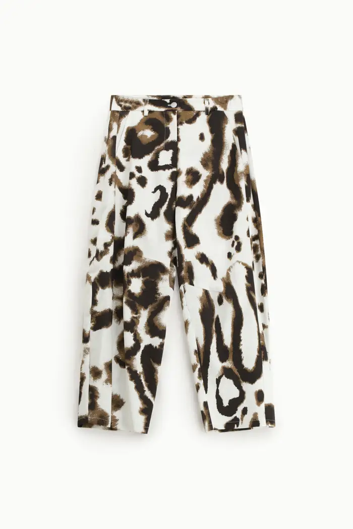 Imperial Trousers ampi stampa astratta vita alta Panna