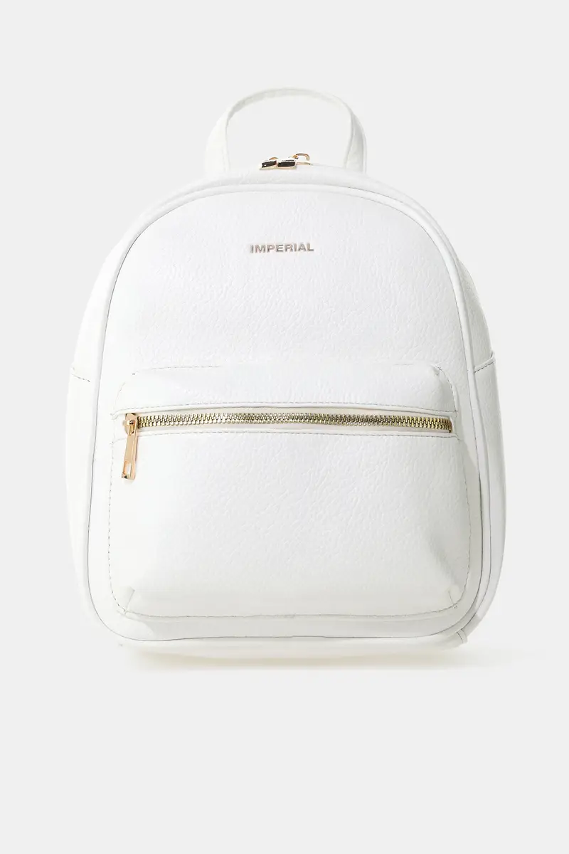 Imperial Zaino compatto con tasca frontale e zip dorate Bianco