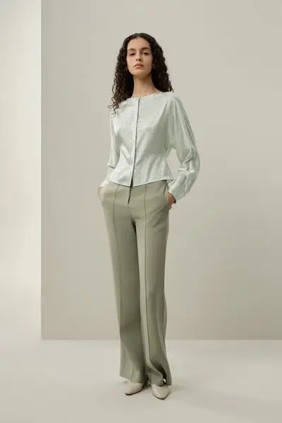 in stock Blusa Floreale Charmeuse Jacquard Stretch Scollo a Barca per Donna EURVerde Giada