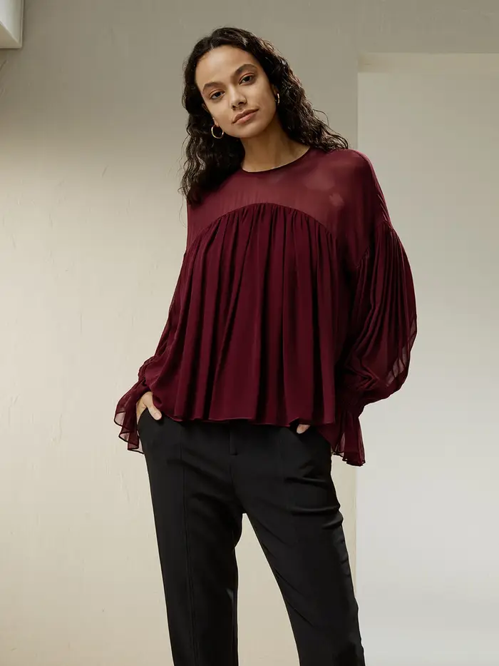 in stock Camicia con volant sulle spalle trasparenti EURSangue di bue