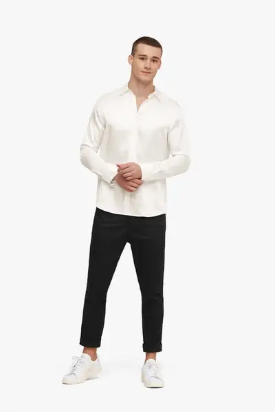 in stock Camicia da uomo basic in seta gelso EURBianco Naturale