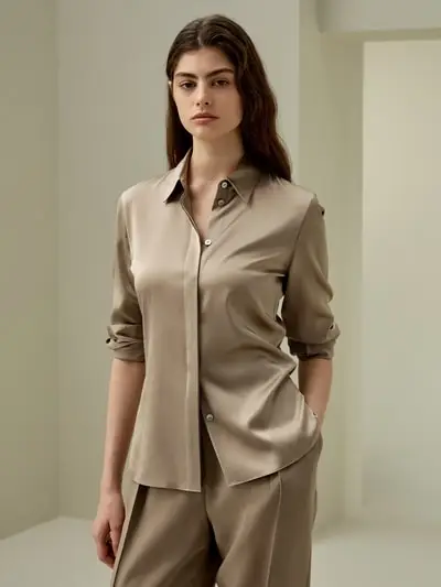 in stock Camicia di seta dalla silhouette elegante EURCammello