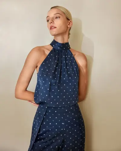 in stock Camicia in pino di seta con scollo all americana EURDiamanti bianchi in blu