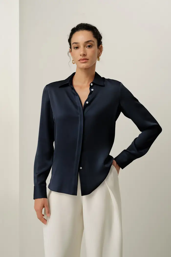 Camicia in Seta Georgette Double Stretch | Vestibilità Sartoriale Slim EURBlu Notte