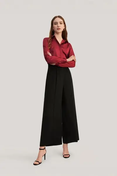in stock Camicie di seta abbottonatura nascosta rilassata EURVioletto Rosso
