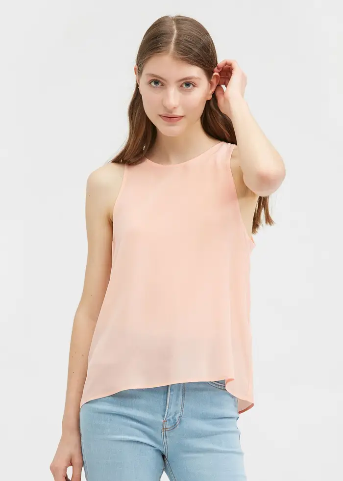 in stock Camisole di seta senza maniche a collo alto EURGomma da masticare
