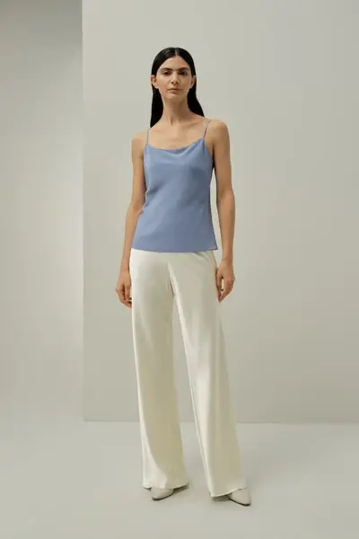 in stock Camisole in seta Charmeuse double face con spalline regolabili EURCristallo Blu