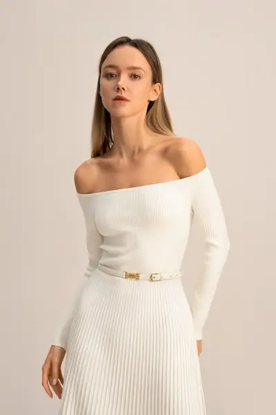 in stock Cintura Sottile In Pelle Con Chiusura LS EURBianco Naturale