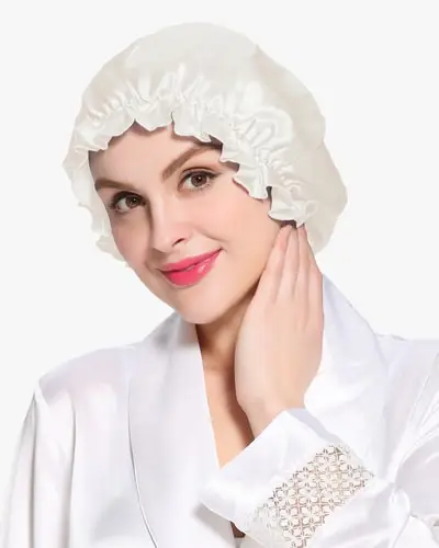 in stock Cuffia da notte di seta pieghettata EURBianco Naturale