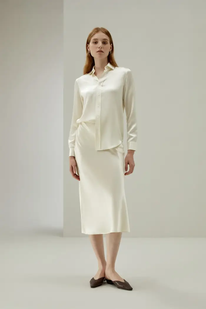 in stock Gonna di papavero in seta dall estetica minimalista EURGiglio Bianco
