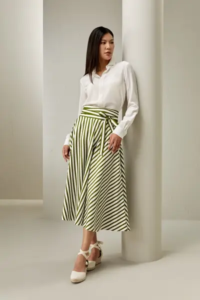 in stock Gonna di seta gessata con cravatta in vita | Classica ed elegante EURGessato verde