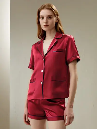 in stock LilySilk® Estivo Completo Pigiama in Seta da Donna EURVioletto Rosso