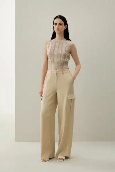 in stock Lussuosi Pantaloni Cargo a Gamba Larga in Crêpe di Seta per Donna EURDuna