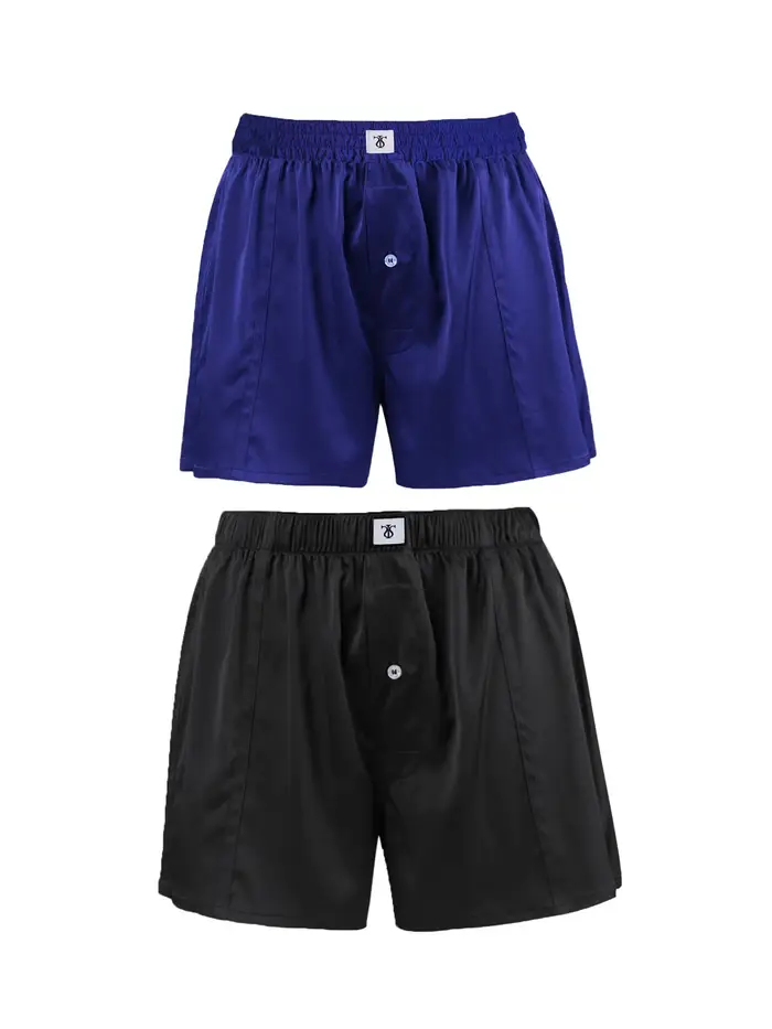 Lussuoso Boxer di seta in LilySilk EUR2PCS Nero & Blu