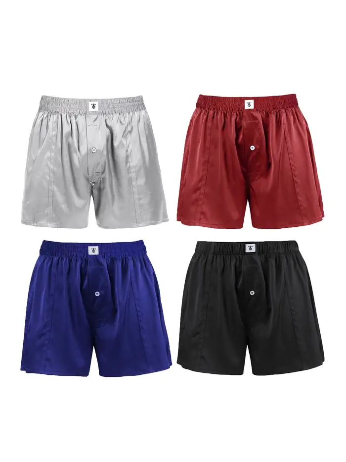 Lussuoso Boxer di seta in LilySilk EUR4PCS Grigio+Blu+Nero+Chiaret