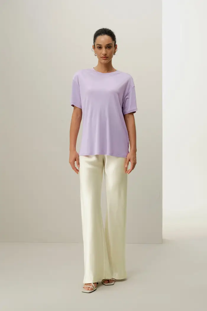 Maglietta Oversized in Jersey di Seta a collo alto EURLila