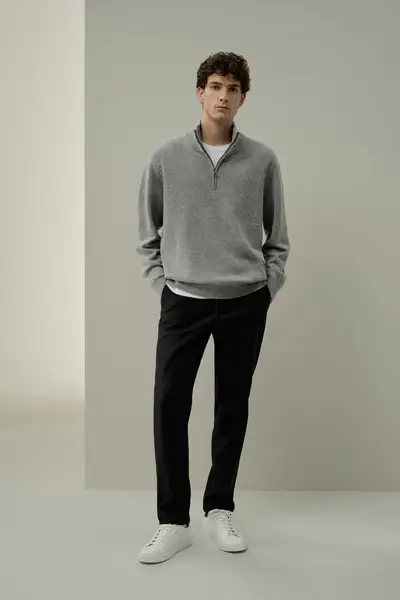 in stock Maglione con Zip e Collo Alto per Uomo in Misto Lana EURNebbioso