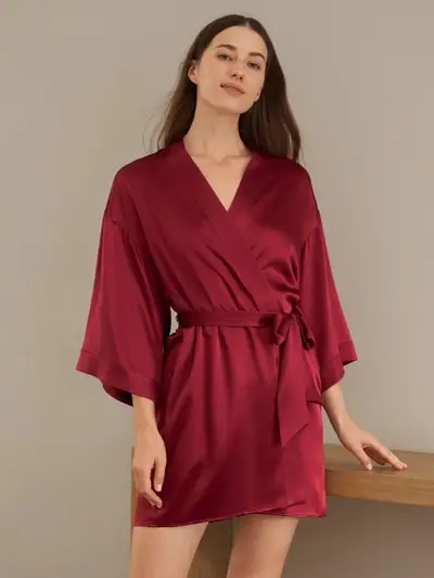 in stock Mini vestaglia da donna in seta lucida EURVioletto Rosso