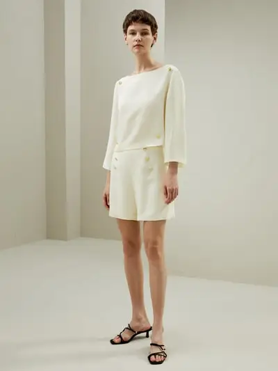 in stock Pantaloncini di seta a vita alta per donna EURBianco Naturale