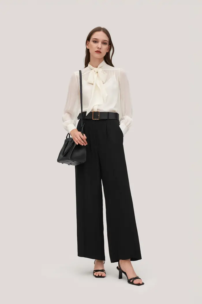 in stock Pantalone Iris Di Seta Crepe Pesante EURNero