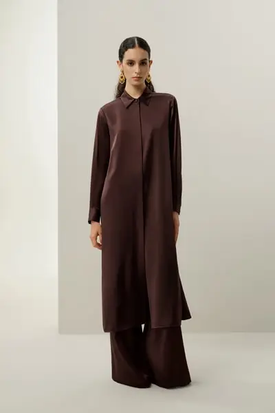 in stock Pantaloni a Zampa Larga in Seta Charmeuse Stretch di Lusso per Donne EURMarrone scuro