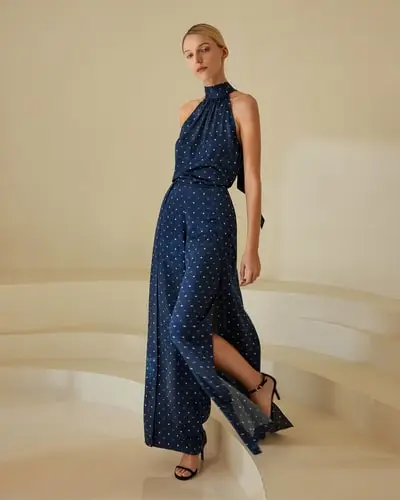 in stock Pantaloni ginkgo in seta stampata EURDiamanti bianchi in blu