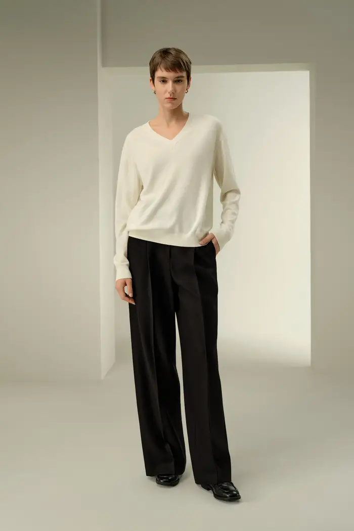 in stock Pantaloni in tessuto misto seta e lana a quadretti EURNero