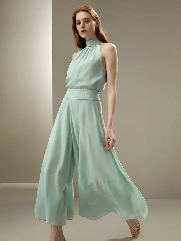 in stock Pantaloni palazzo in seta dal taglio libero EURMenta Verde