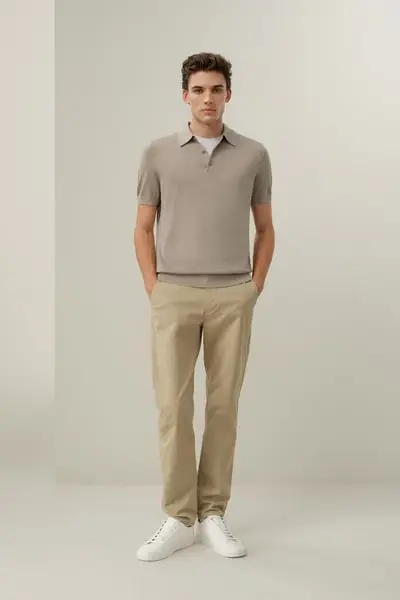 in stock Polo Lussuosa Scollo a V Seta-Cotone | Camicia Regular-Fit Uomo EUREarl Grey