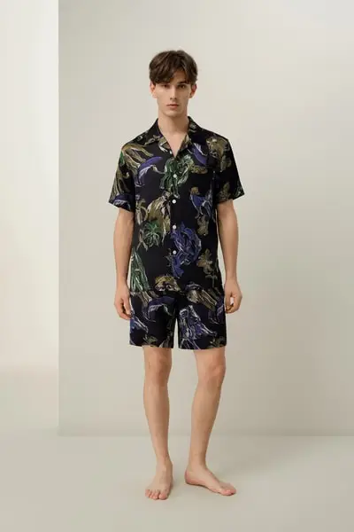 in stock Set Pigiama Corto Uomo Leone in Seta - Abbigliamento da Casa Ispirato allo Zodiaco EURLeone