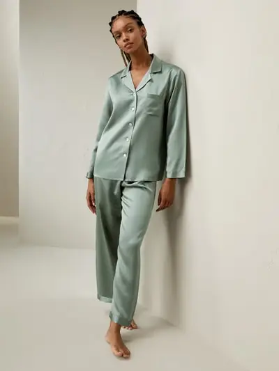 in stock Set pigiama in seta a tutta lunghezza EURVerde Avocado