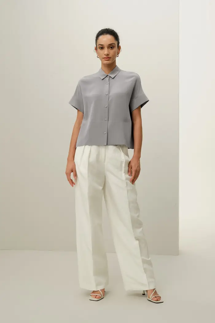 T-Shirt allentata in seta a maniche corte casual EURGrigio Classe