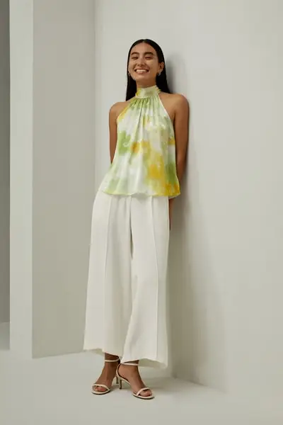 in stock Top di seta charmeuse con collo halter stampato EURVisioni estive