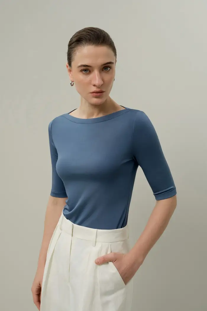 Top scollatura barca elastico in jersey Silk Breeze EURBlu Polvere